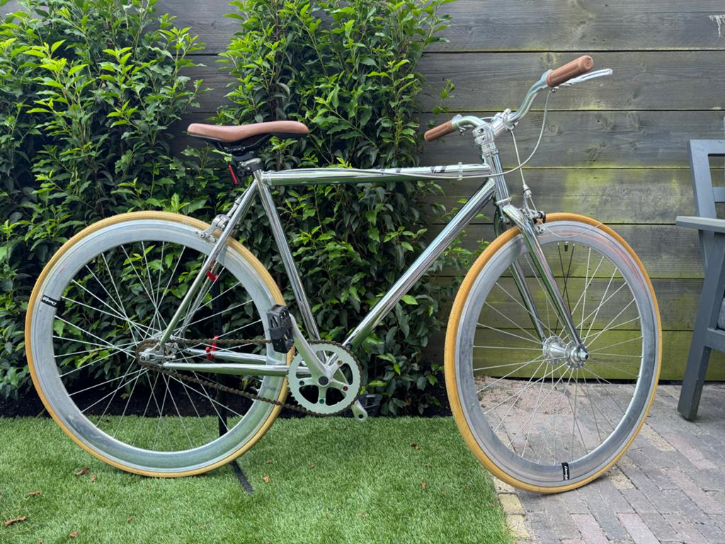 Cheetah fixed gear fiets / chroom frame / fixie, Gebruikt, Velgrem, 53 tot 57 cm, Ophalen