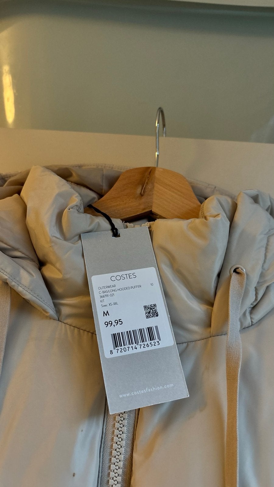 NIEUW Costes Lange Puffer Jas - Maat M, Ophalen of Verzenden, Nieuw, Maat 38/40 (M), Beige