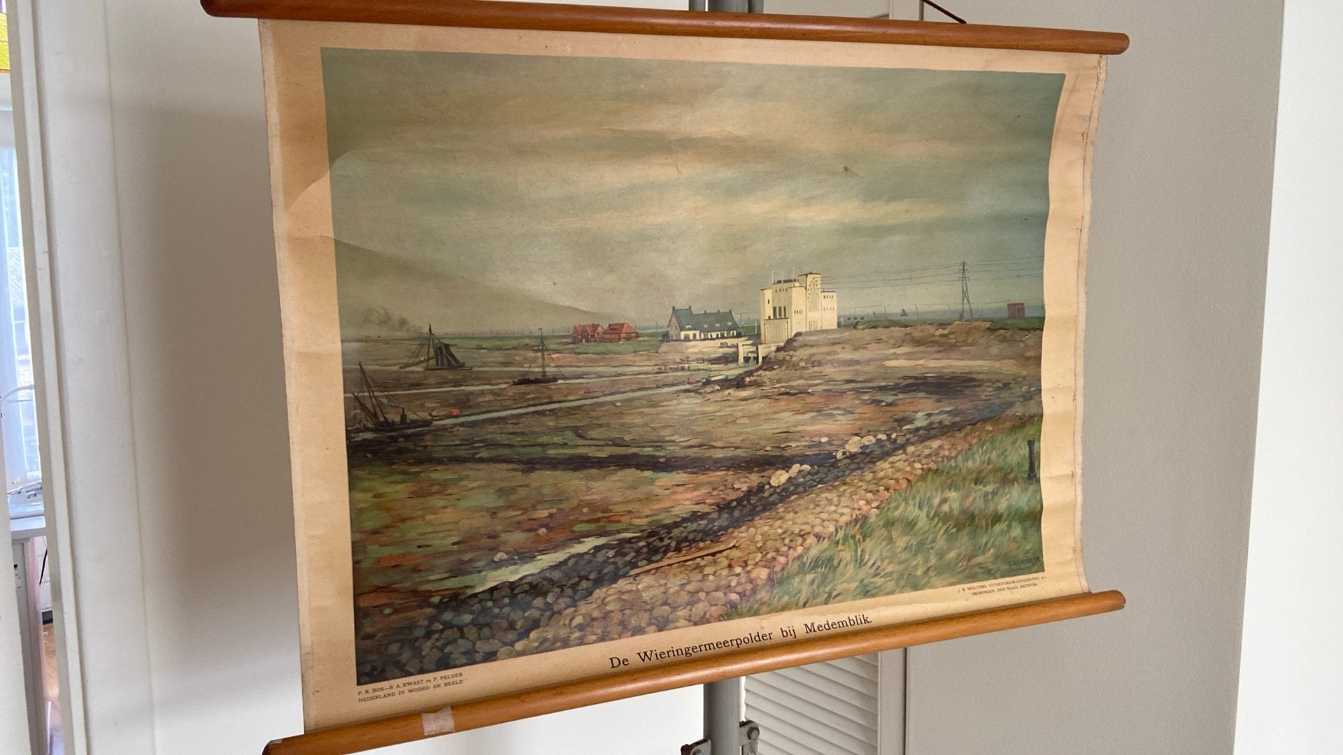 Antieke schoolkaart De Wieringermeerpolder bij Medemblik, Antiek en Kunst, Ophalen of Verzenden, Overige thema's
