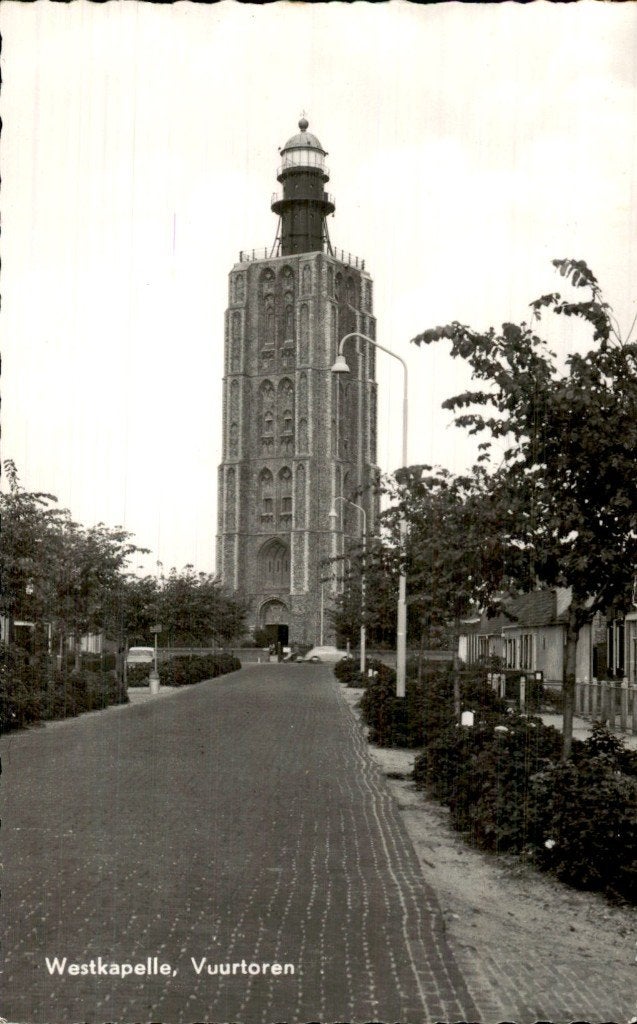 Westkapelle - Vuurtoren - Straatzicht, Ophalen of Verzenden, 1960 tot 1980, Gelopen, Zeeland