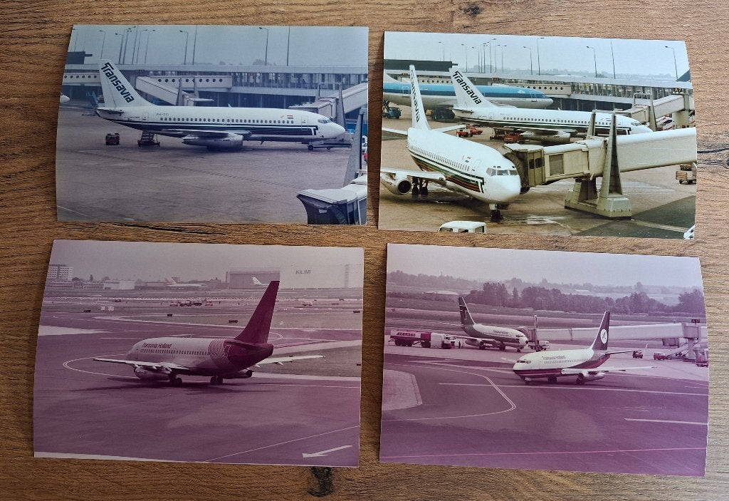 4 originele Transavia foto's van vliegtuigen, Ophalen of Verzenden, Gebruikt, Kaart, Foto of Prent