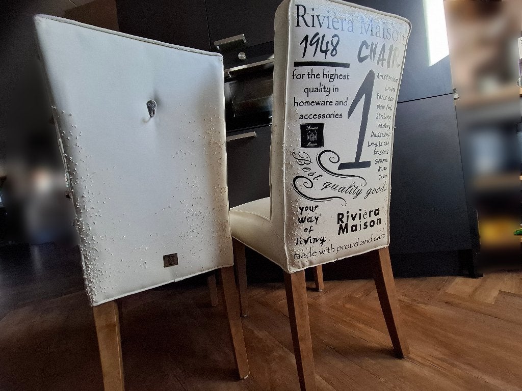 Gratis af te halen 12 Rivièra Maison stoelen (opknappers), Huis en Inrichting, Ophalen, Gebruikt, Wit, Hout