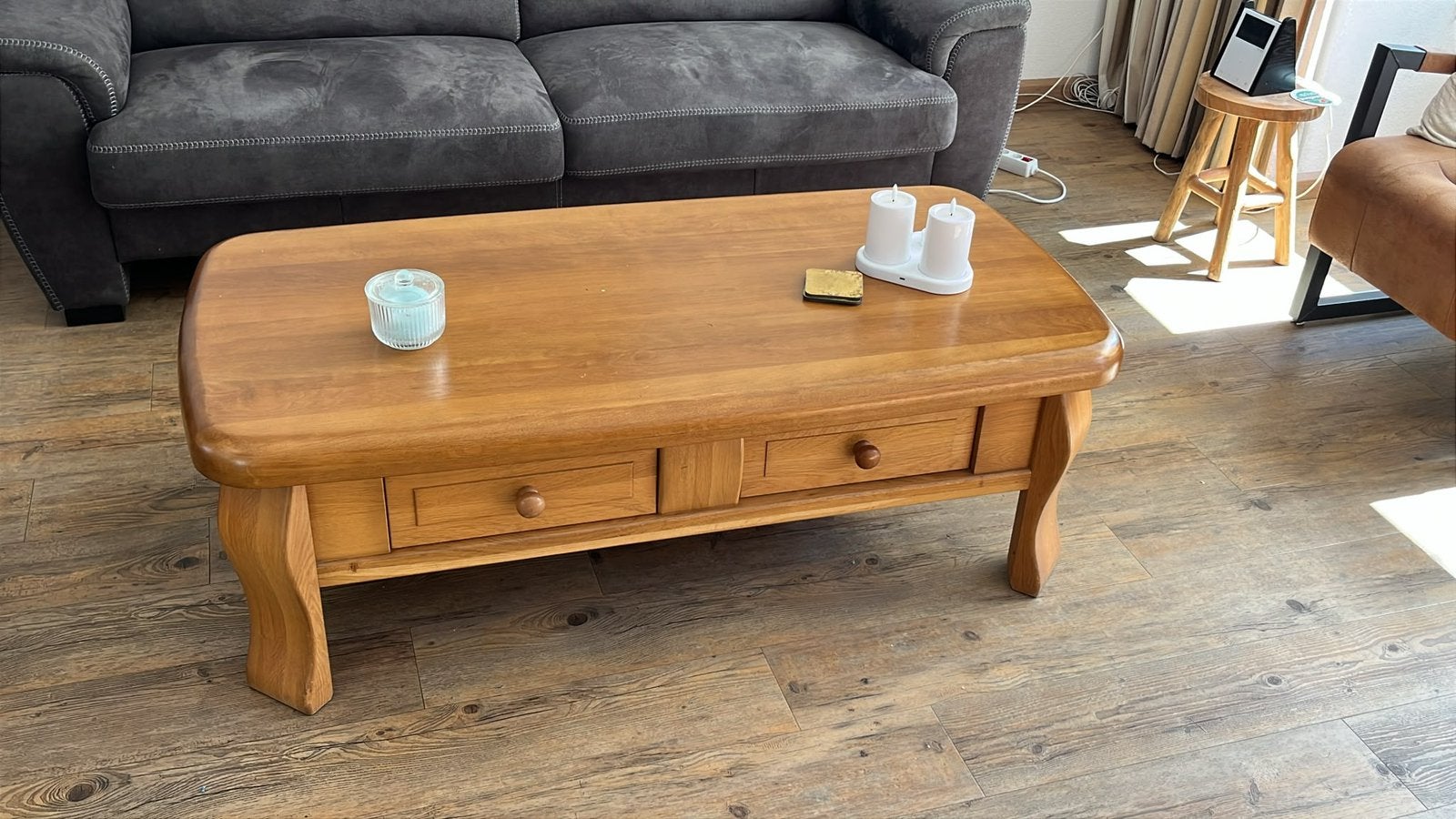 Mooie eiken salontafel met laadjes, Ophalen, Gebruikt, 100 tot 150 cm, 50 tot 100 cm