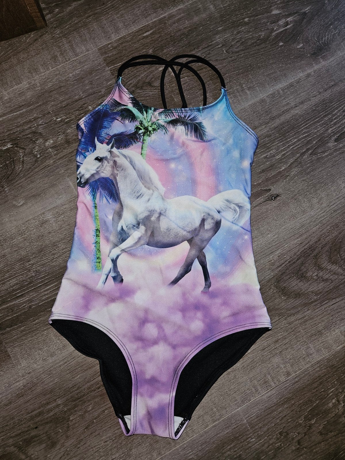 Badpak met paardenprint - Maat 134/140, Kinderen en Baby's, Kinderkleding | Kinder-zwemkleding, Gebruikt, Meisje, Badpak, Ophalen of Verzenden