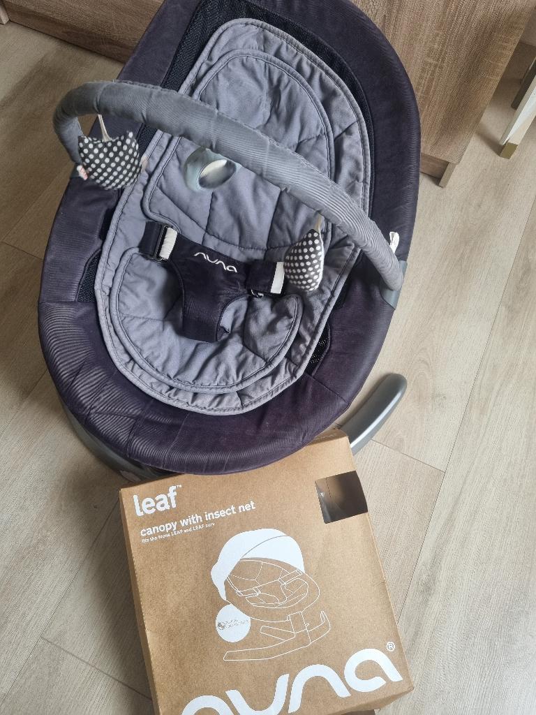 Nuna leaf wipstoel met speelboog + zonnekap met insectennet, Gebruikt, Verstelbaar, Wipstoel, Ophalen