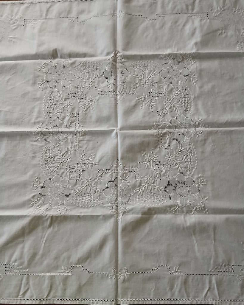 Vintage tafellaken, Geborduurd, Gebruikt, 81 cm, Vierkant