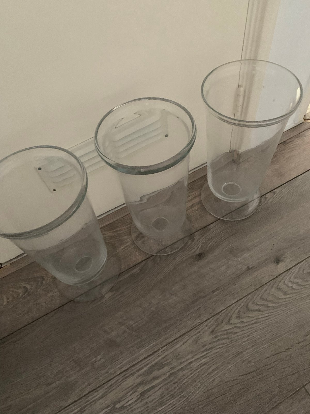 Set van 3 glazen vazen/windlichten, Ophalen of Verzenden