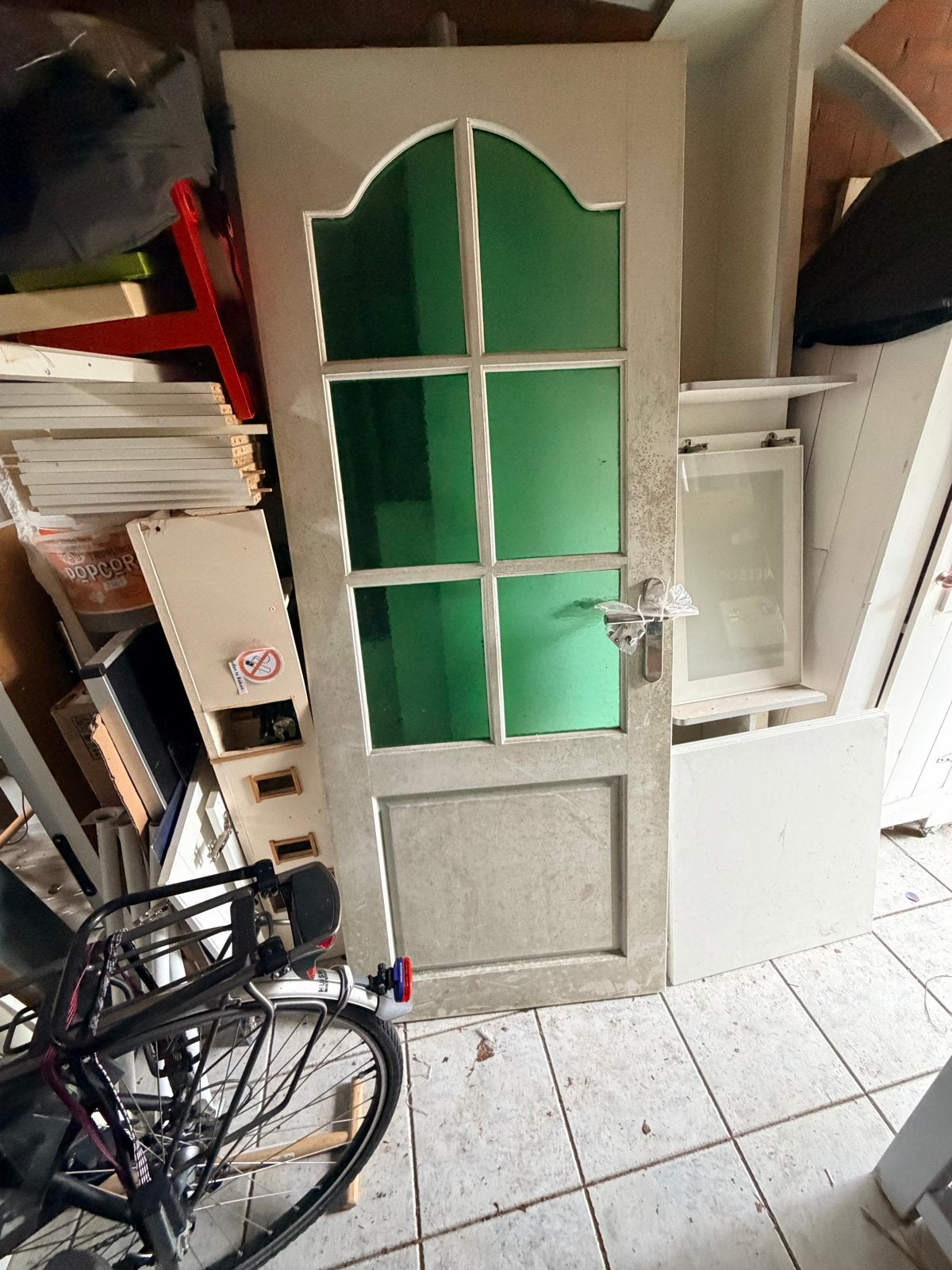 Gratis: Stomp binnendeur met groen glas, Ophalen, Gebruikt, 80 tot 100 cm, Binnendeur