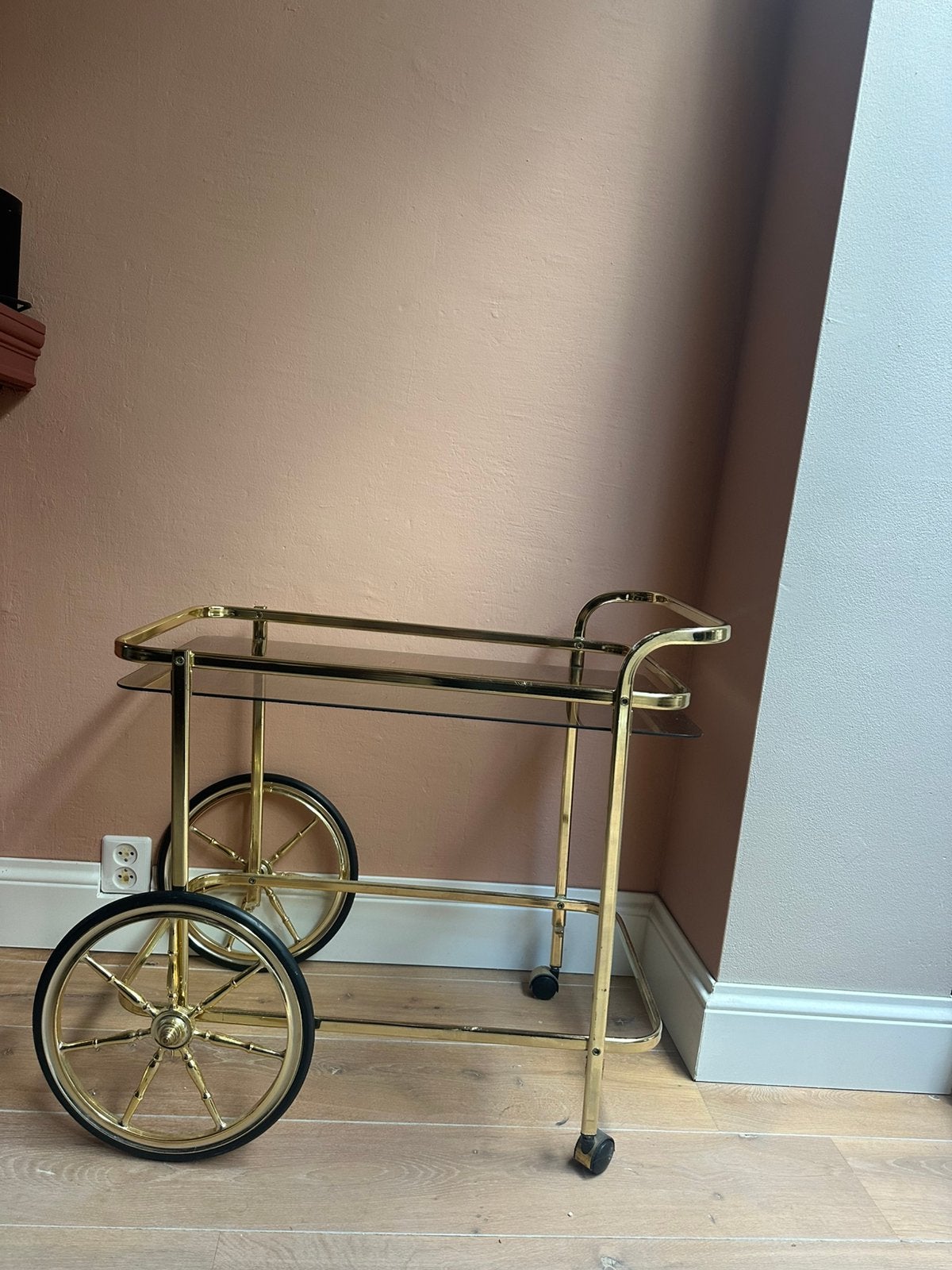 Gouden | messing barcart - trolley - drankenkarretje, Ophalen, Zo goed als nieuw