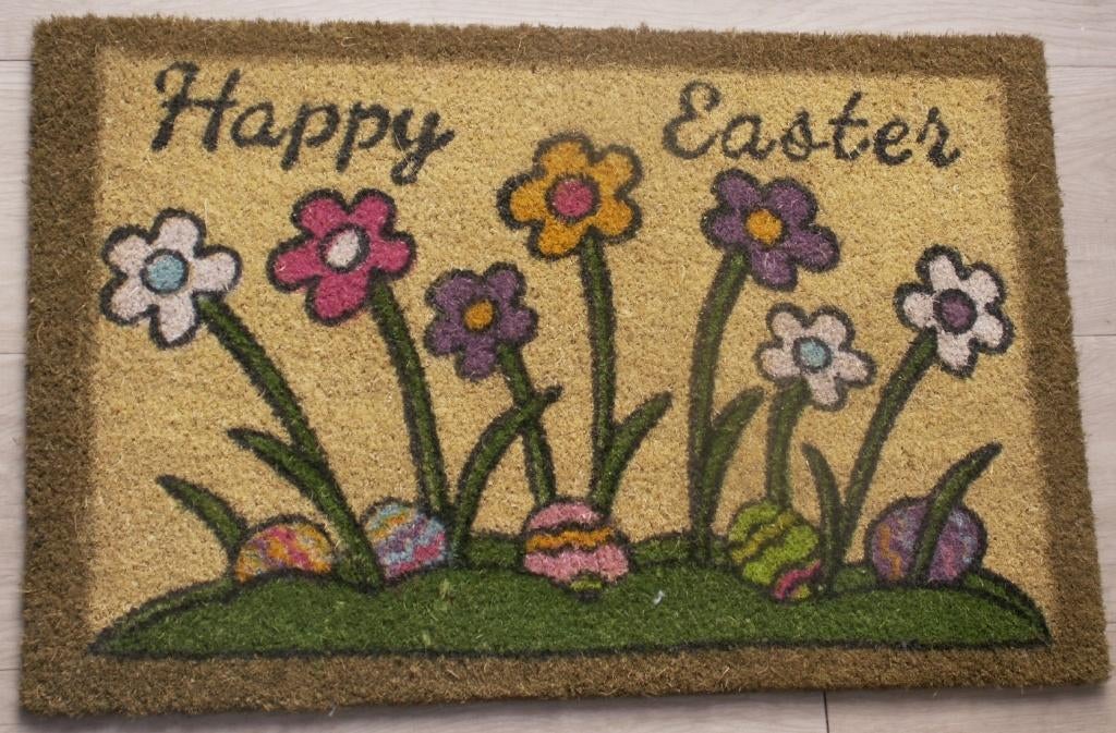 Kokosmat deurmat Happy Easter bloemen en eieren Pasen, Ophalen of Verzenden, Nieuw