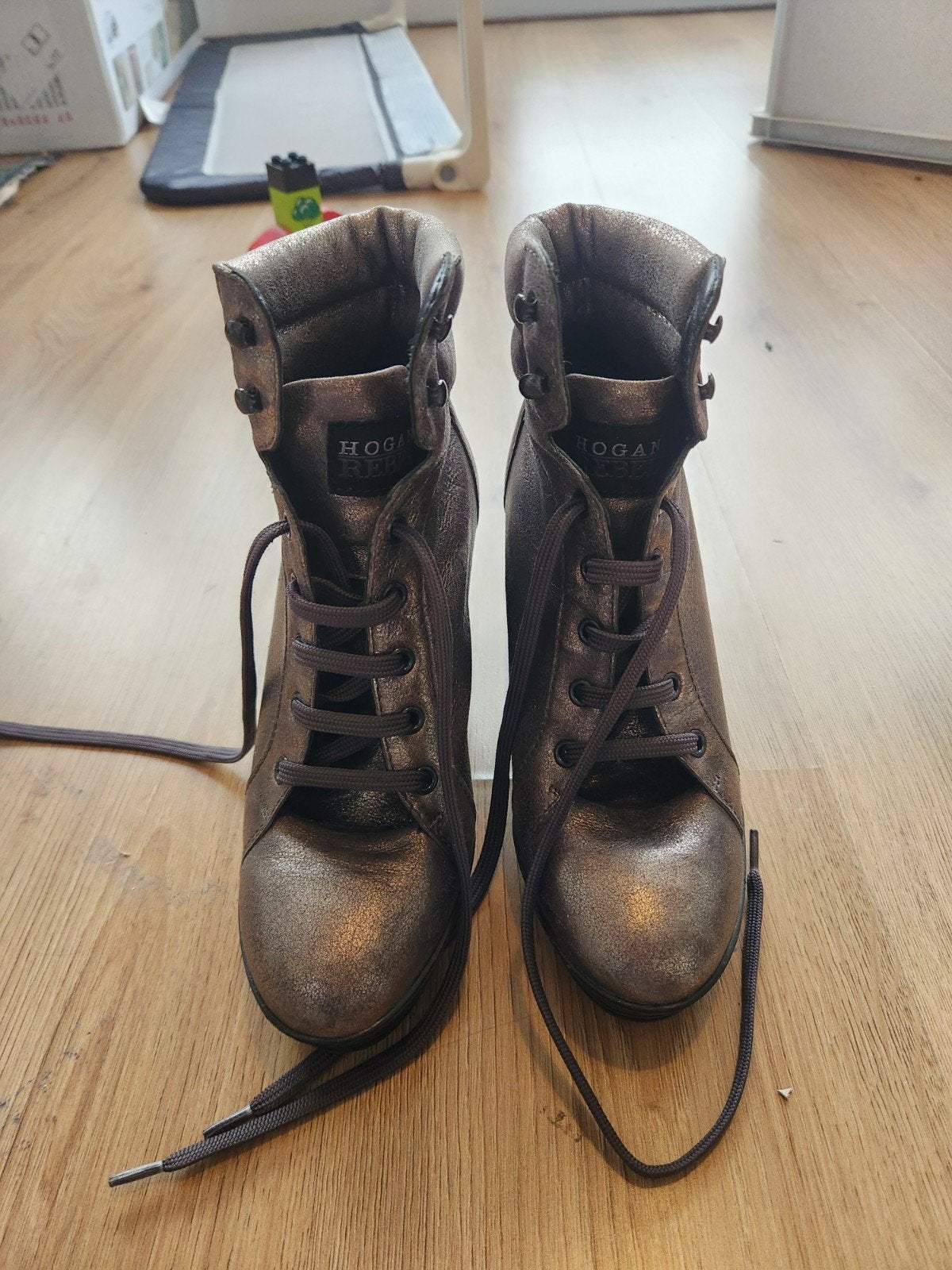 Hogan enkellaarzen met sleehak -brons metallic, Overige kleuren, Lage of Enkellaarzen, Ophalen of Verzenden, Hogan
