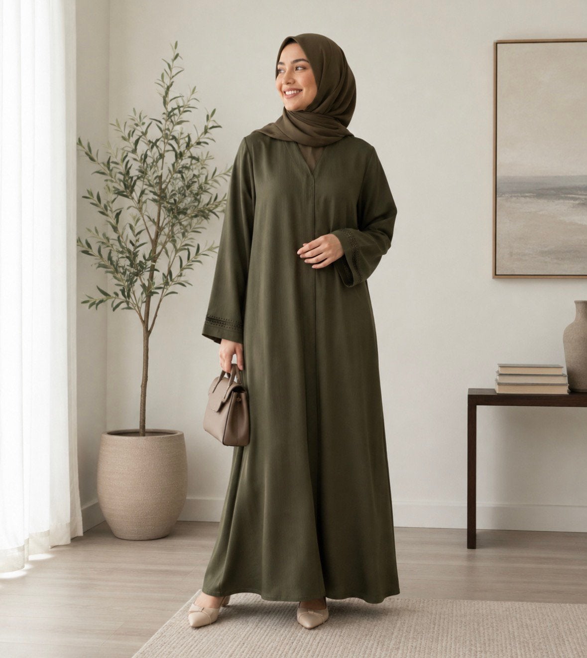 Mooie abaya of lange dress met hoofddoek, Maat 46/48 (XL) of groter, Ophalen of Verzenden, Zo goed als nieuw, Onder de knie