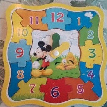 Houten Klokkijken Puzzel met Mickey en Pluto, Ophalen, Zo goed als nieuw, Puzzelen