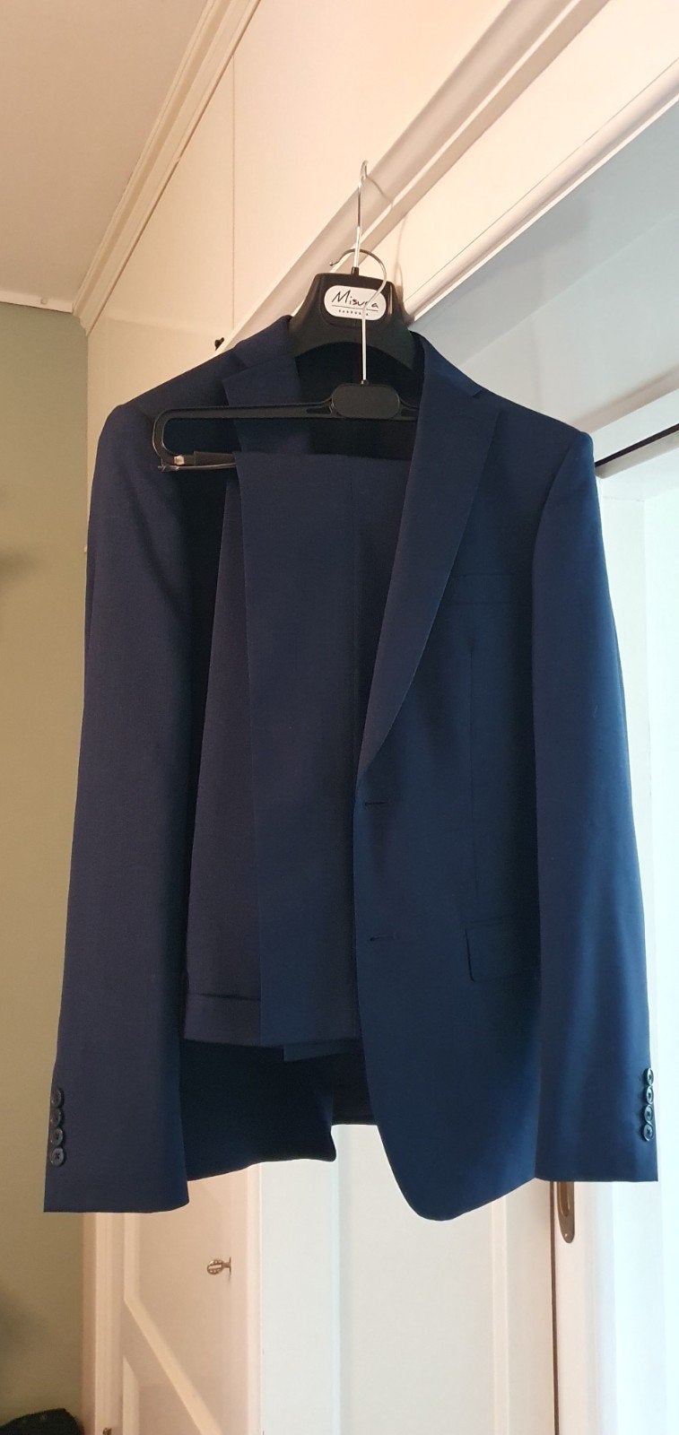 Blazer en broek donkerblauw mt 46  (16-17 jarig), Ophalen, Blauw, Zo goed als nieuw, WE Fashion