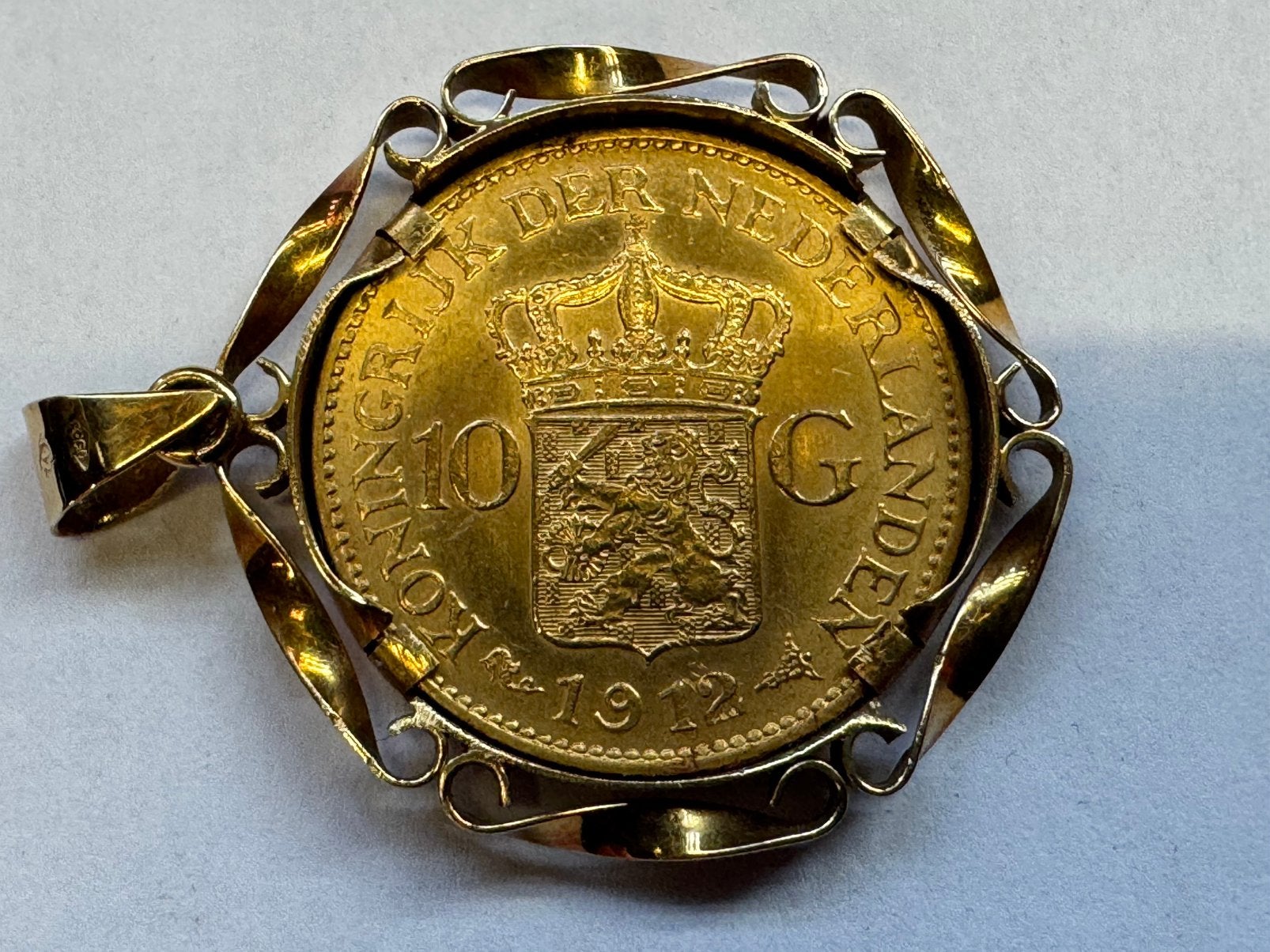 Prachtig Gouden 10 Gulden Munt Hanger Koningin Wilhelmina, Koningin Wilhelmina, Losse munt, 10 gulden, Goud