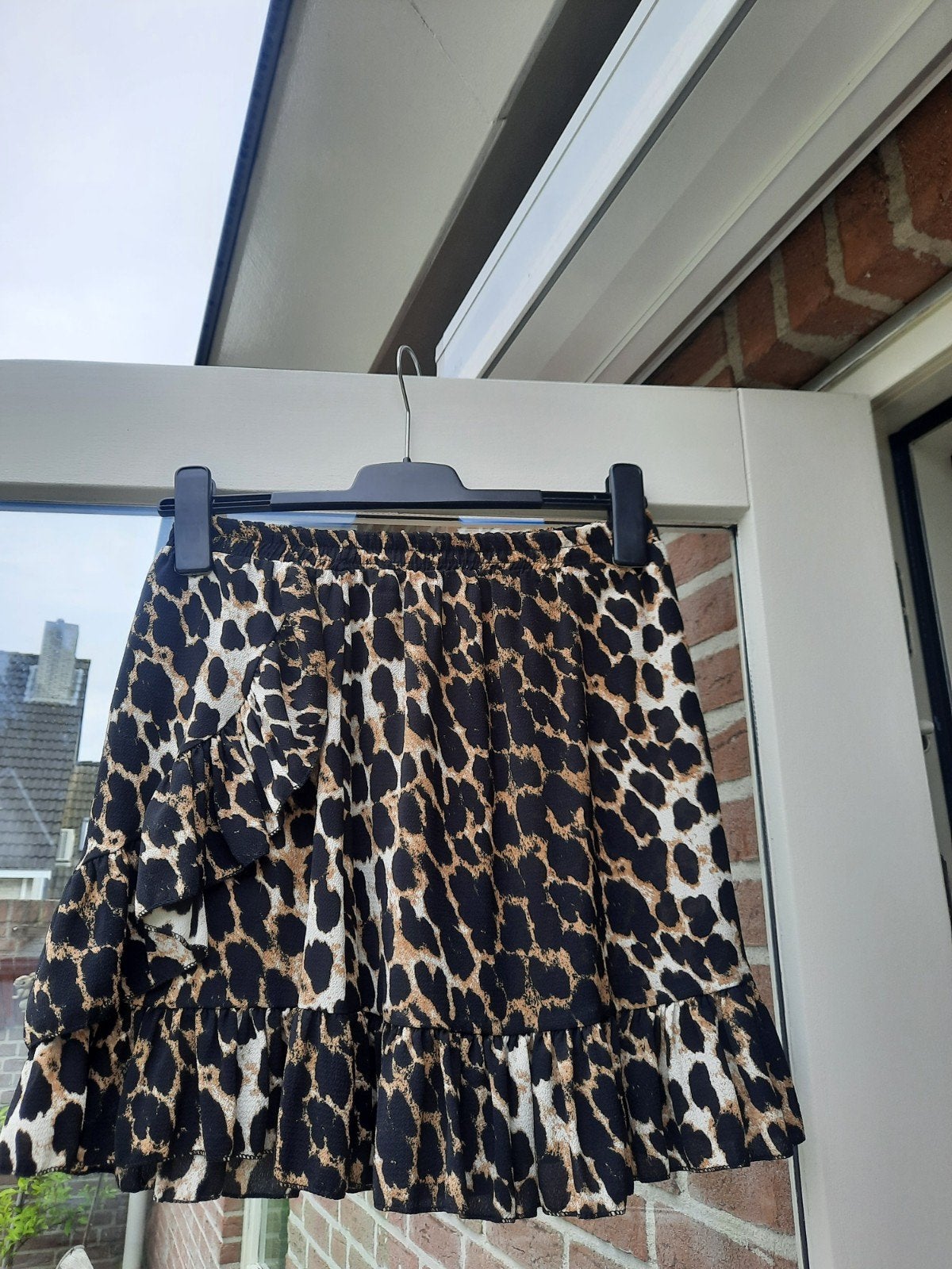 Leopardprint rokje met ruches maat S € 7,50, Ophalen of Verzenden, Zo goed als nieuw, Maat 46/48 (XL) of groter, Boven de knie