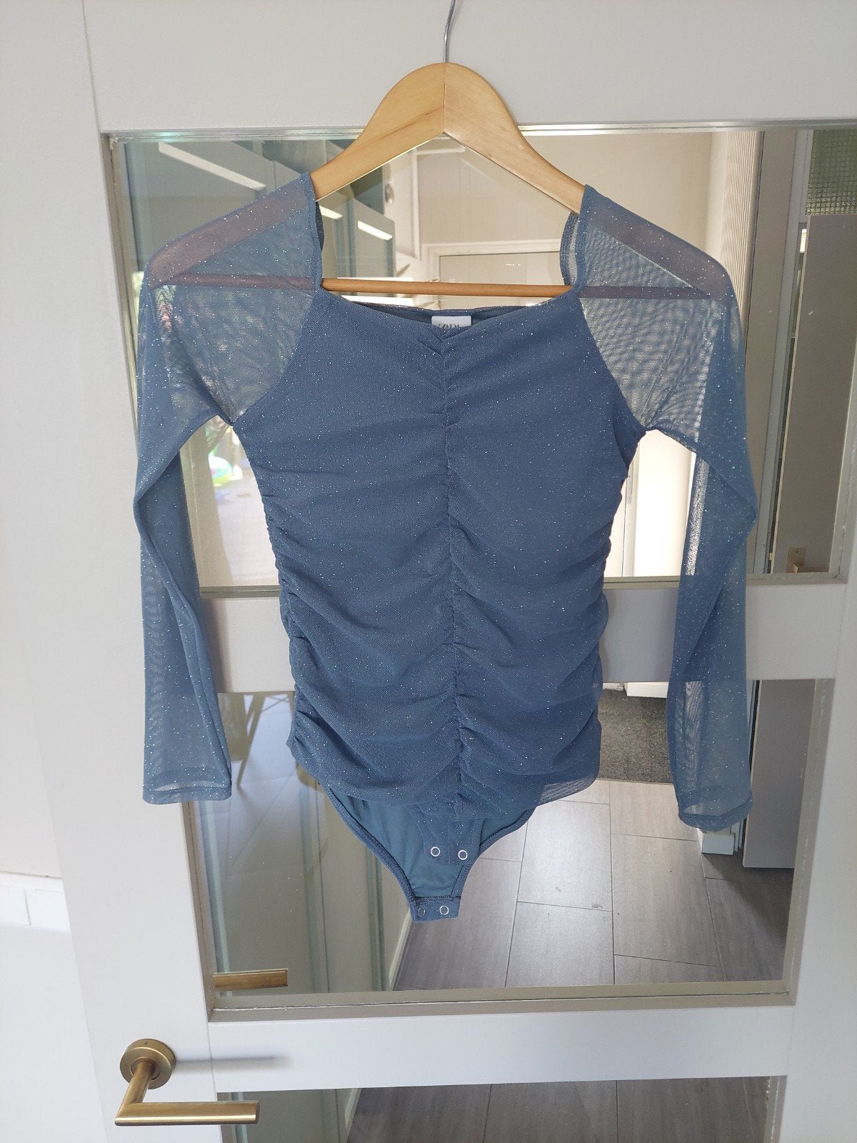 Zara Bodysuit Blauw/grijs Glitter Maat 152 (11-12 jaar), Blauw, Zara, Ophalen of Verzenden, Zo goed als nieuw