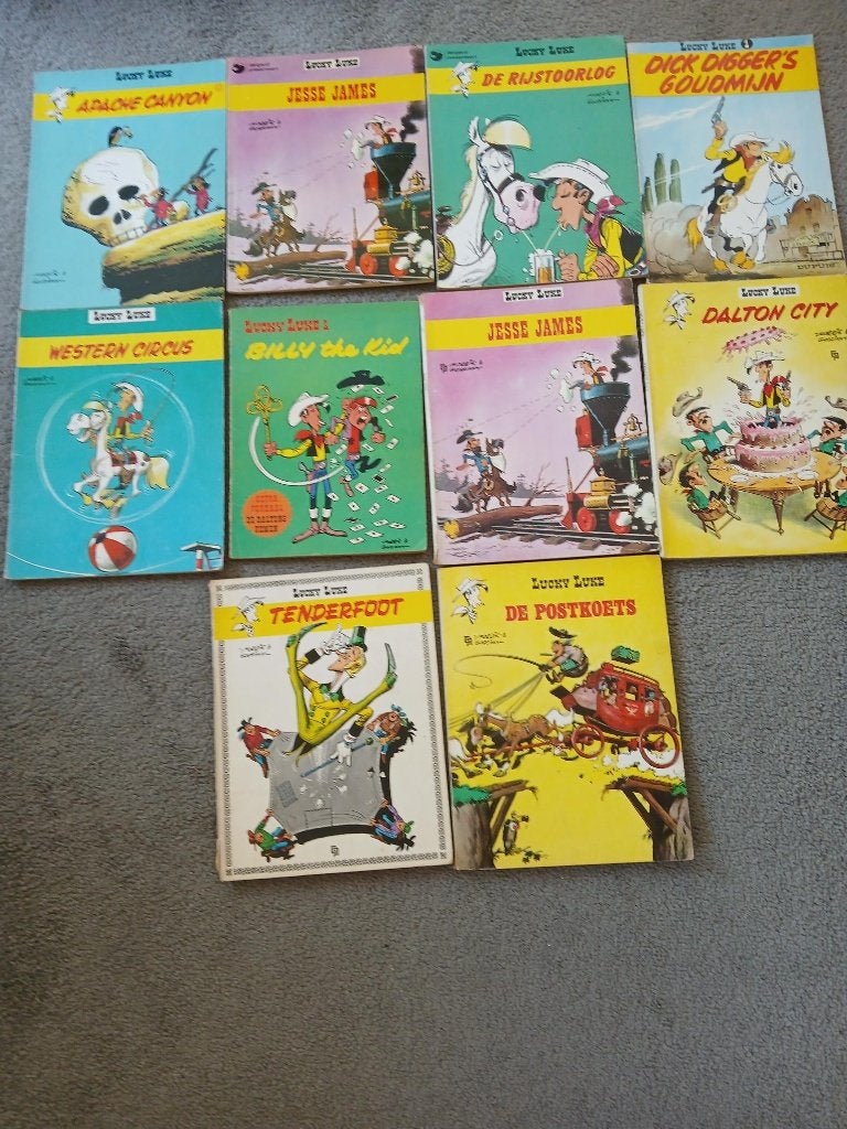 Lucky Luke 1e druk 1968-1973 – 10 stuks, Boeken, Stripboeken, Gelezen, Meerdere stripboeken, Ophalen of Verzenden