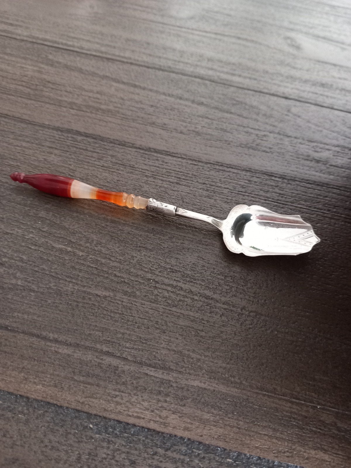 Zilveren suikerschep met agaat, Antiek en Kunst, Ophalen of Verzenden, Zilver