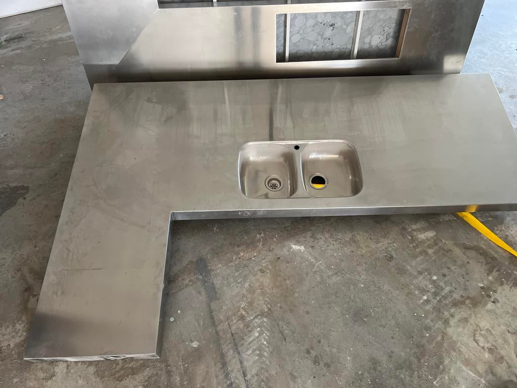 RVS Keukenblad met dubbele spoelbak, Huis en Inrichting, Keuken | Complete keukens, Nieuw, Overige typen, Overige kleuren, Staal of Rvs