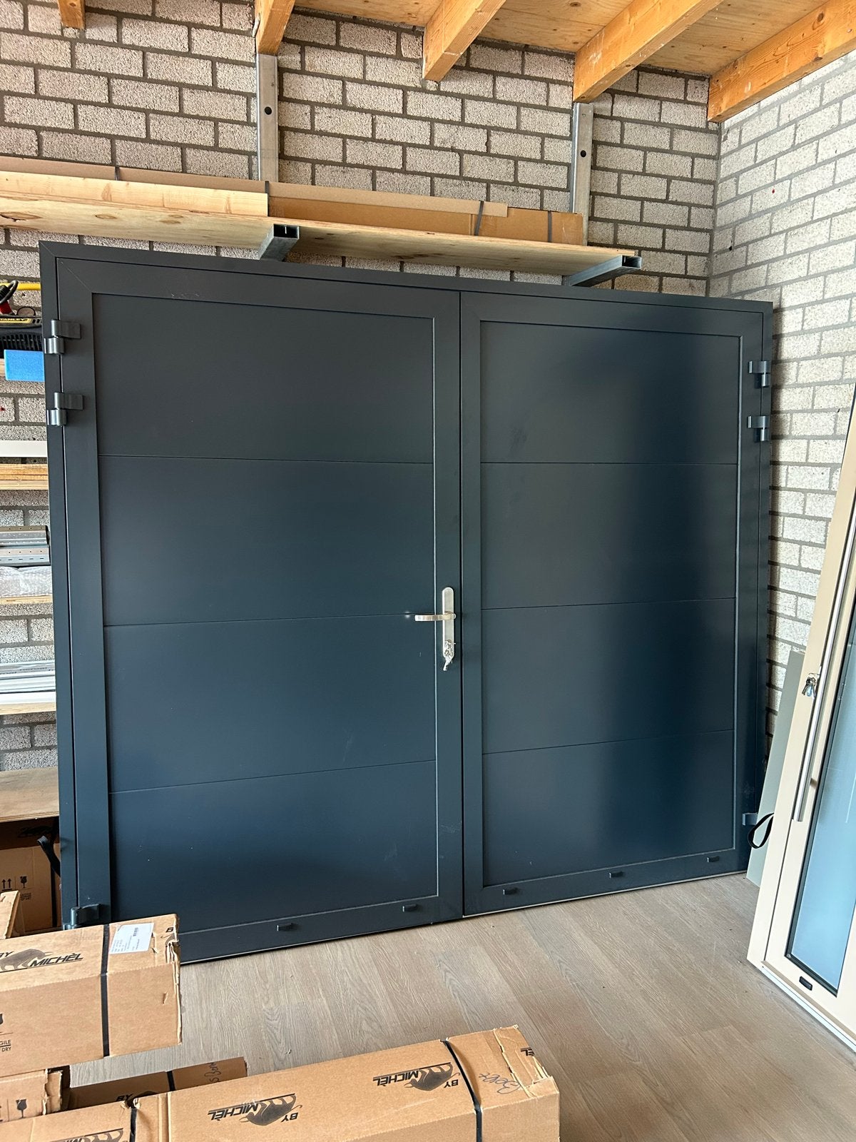 Openslaande Garagedeur - Antraciet,, Ophalen, 120 cm of meer, Metaal, 200 tot 215 cm