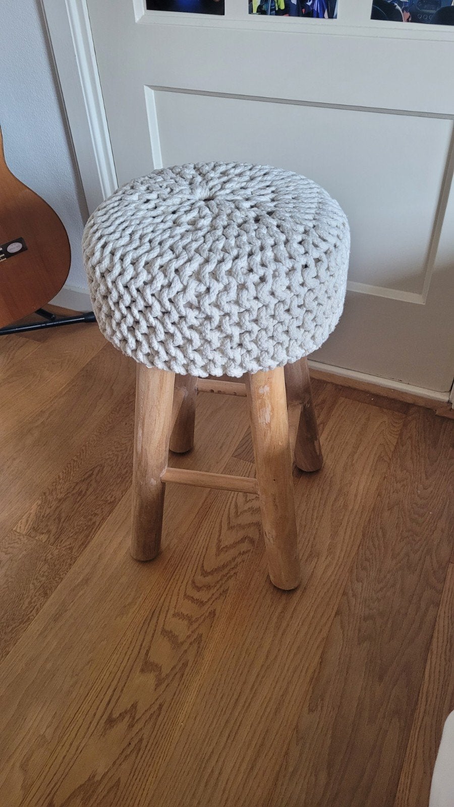 Houten kruk met gehaakte zitting, Ophalen, Zo goed als nieuw, Hout