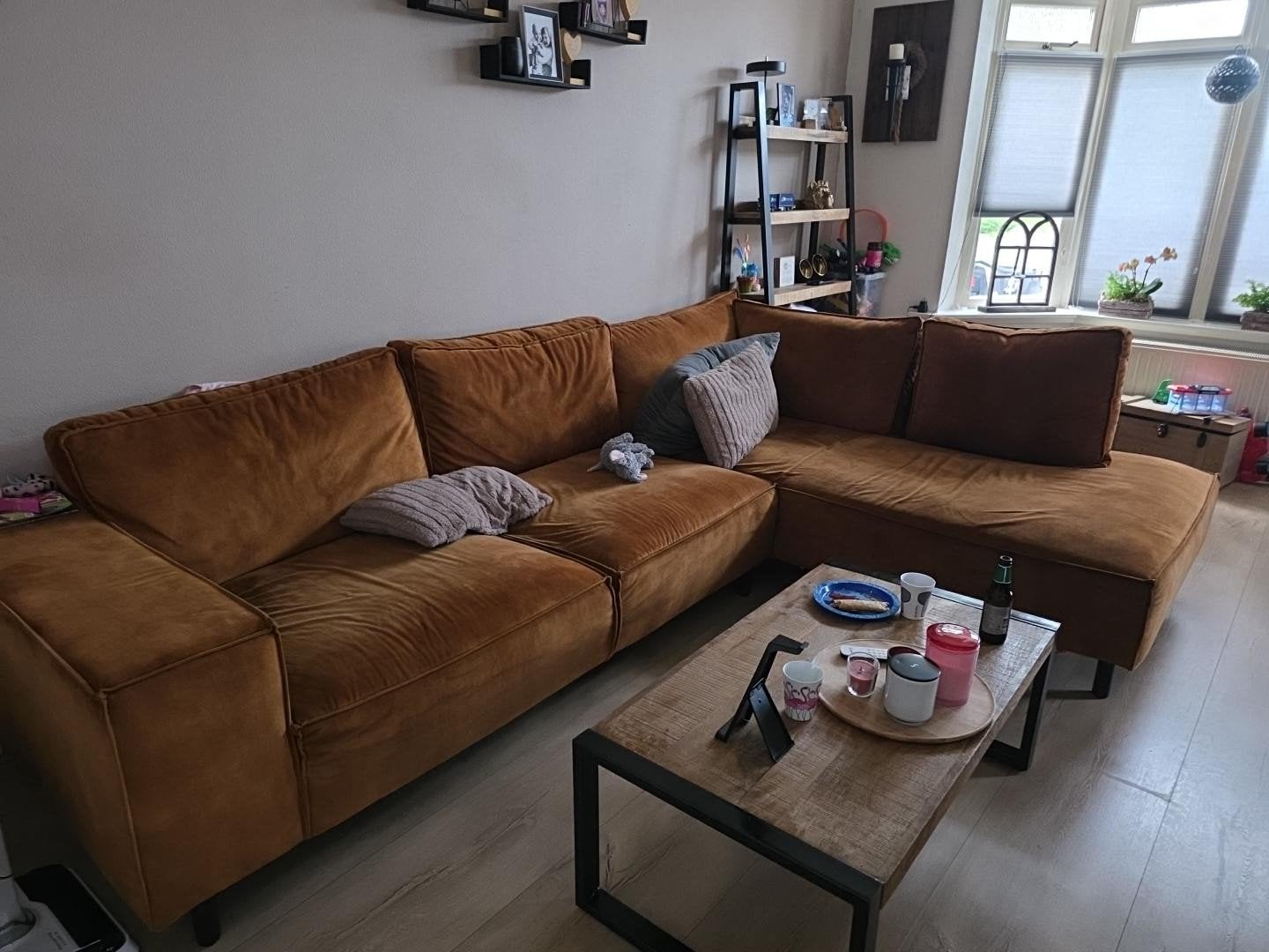 mooie cognac hoekbank, Ophalen, Gebruikt