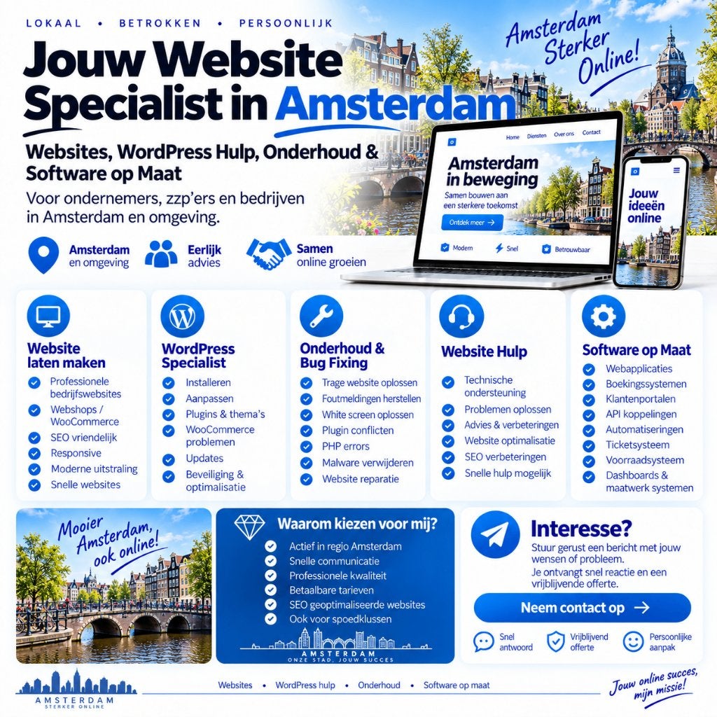 Website Laten Maken & WordPress Hulp Amsterdam, Vanaf 3 jaar, Geschikt als bijbaan, Freelance of Uitzendbasis, 33 - 40 uur