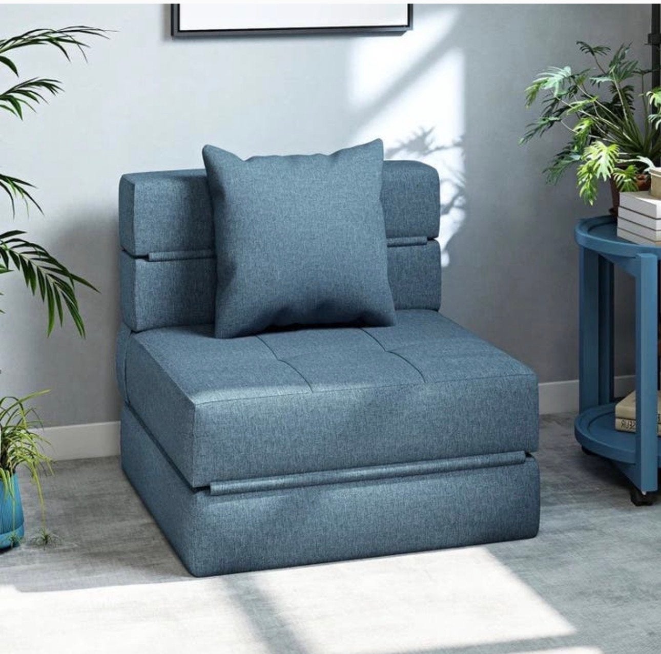 Compacte slaapstoel/slaapbank - Blauw, 70x174cm NIEUW, Nieuw, A, Eenpersoons, 70 cm of minder