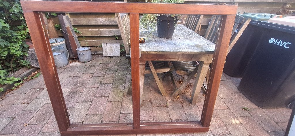 kozijn incl 2 openslaande ramen, Gebruikt, Raamkozijn, Inclusief glas, 75 tot 150 cm