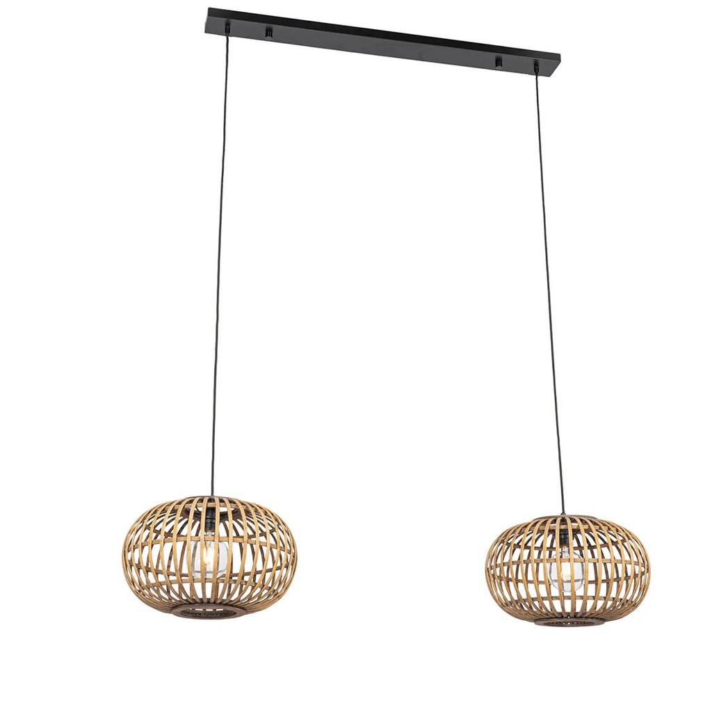 QAZQA 2 hanglampen bamboe NIEUW in doos, Huis en Inrichting, Lampen | Hanglampen, Nieuw, Ophalen of Verzenden, Oosters, Minder dan 50 cm