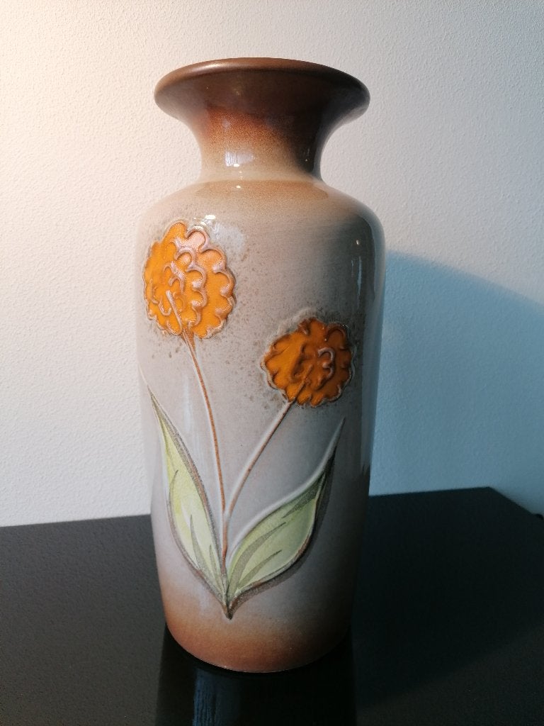 W-Germany Vaas Vloervaas Fat Lava Oranje Keramiek 202-37, Antiek en Kunst, Ophalen of Verzenden