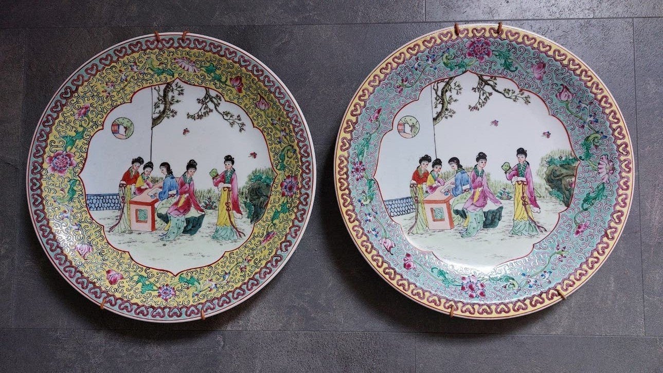 Set van 2 Antieke Chinese Porseleinen Borden, Ophalen