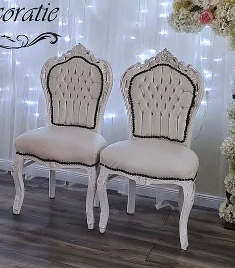 Set van 2 Barok Stoelen - Wit met Zwarte Details, Huis en Inrichting, Ophalen, Gebruikt, Twee, Wit