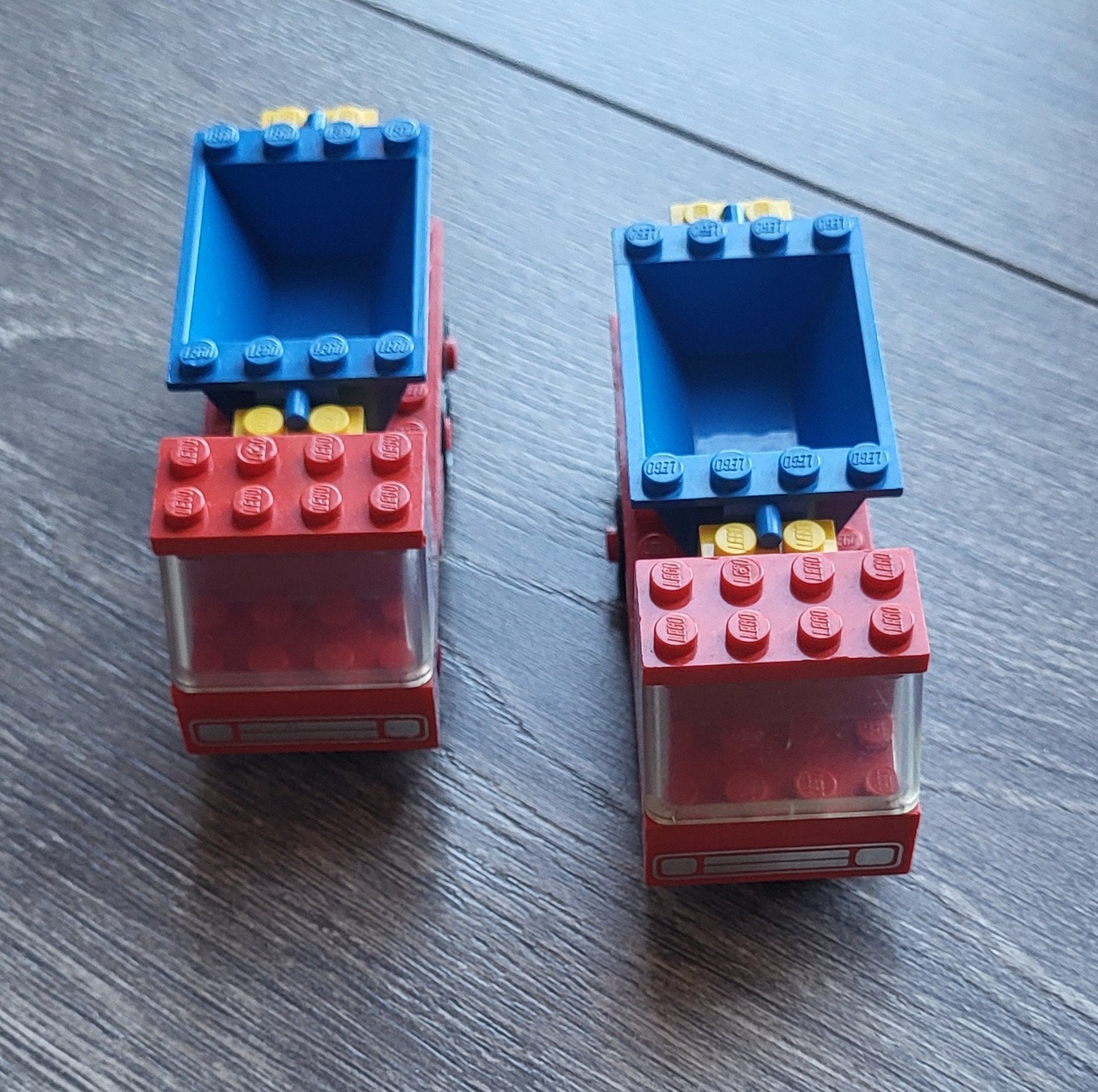 Lego 2x vrachtwagen met kiep laad bak blauw (set 435), Gebruikt, Lego, Ophalen of Verzenden, Compleet