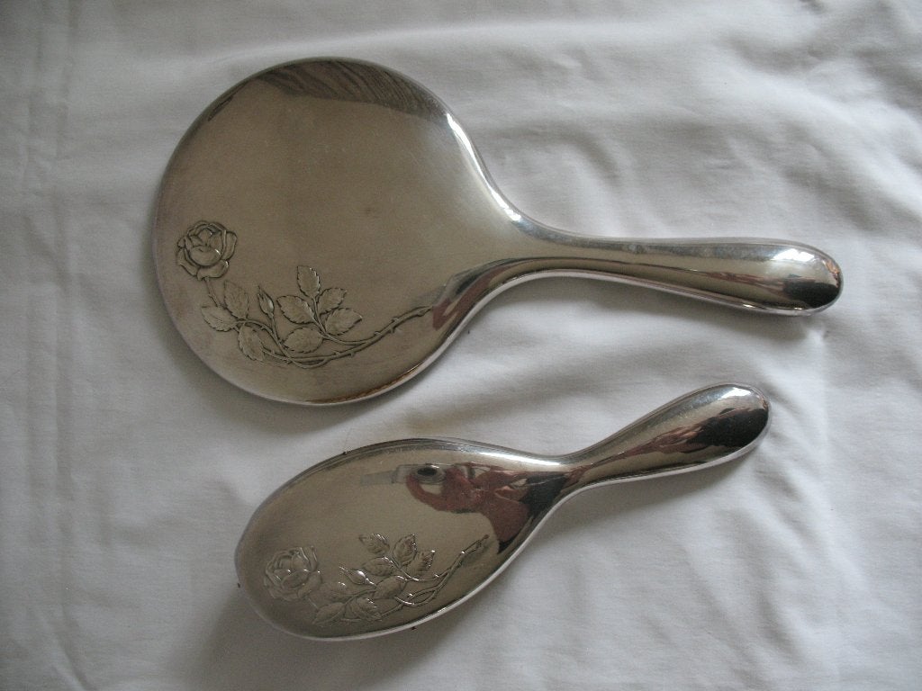 Gero 90 Zilver Handspiegel en Borstel * Roos, Ophalen of Verzenden