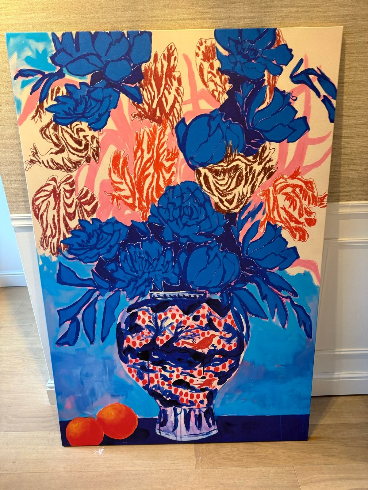 Groot Canvas Schilderij Bloemenvaas 80x120 cm, Ophalen, Acrylverf, Op houten frame, Bloemen