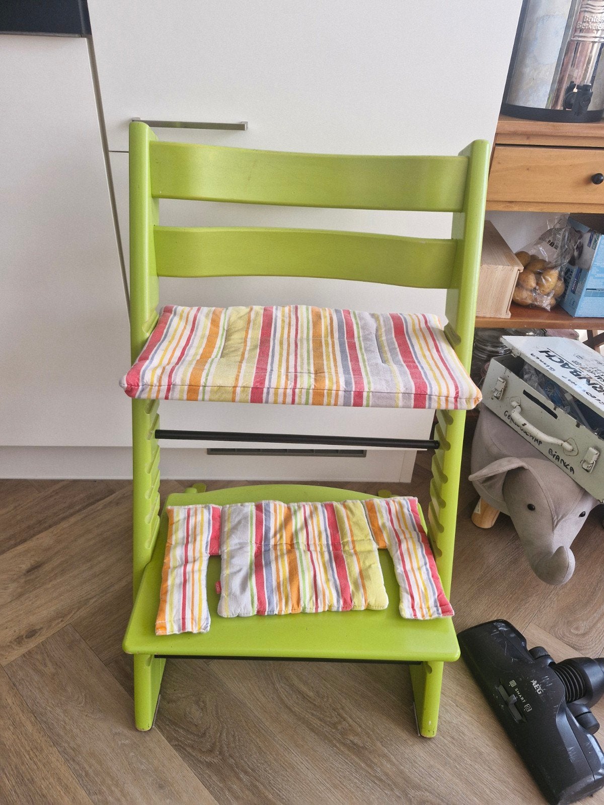 Stokke Tripp Trapp stoel groen met bekleding, Ophalen, Gebruikt, Meegroeistoel, Stoelverkleiner