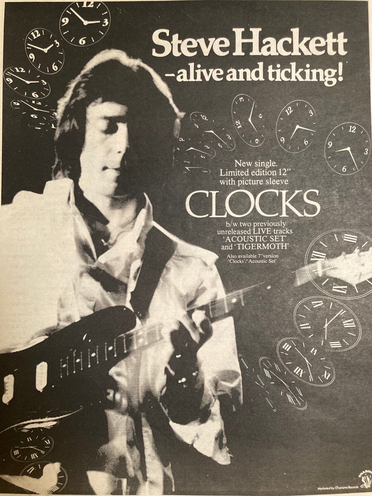 Paginagrote A3 advertentie STEVE HACKETT Clocks release, Ophalen of Verzenden, Zo goed als nieuw