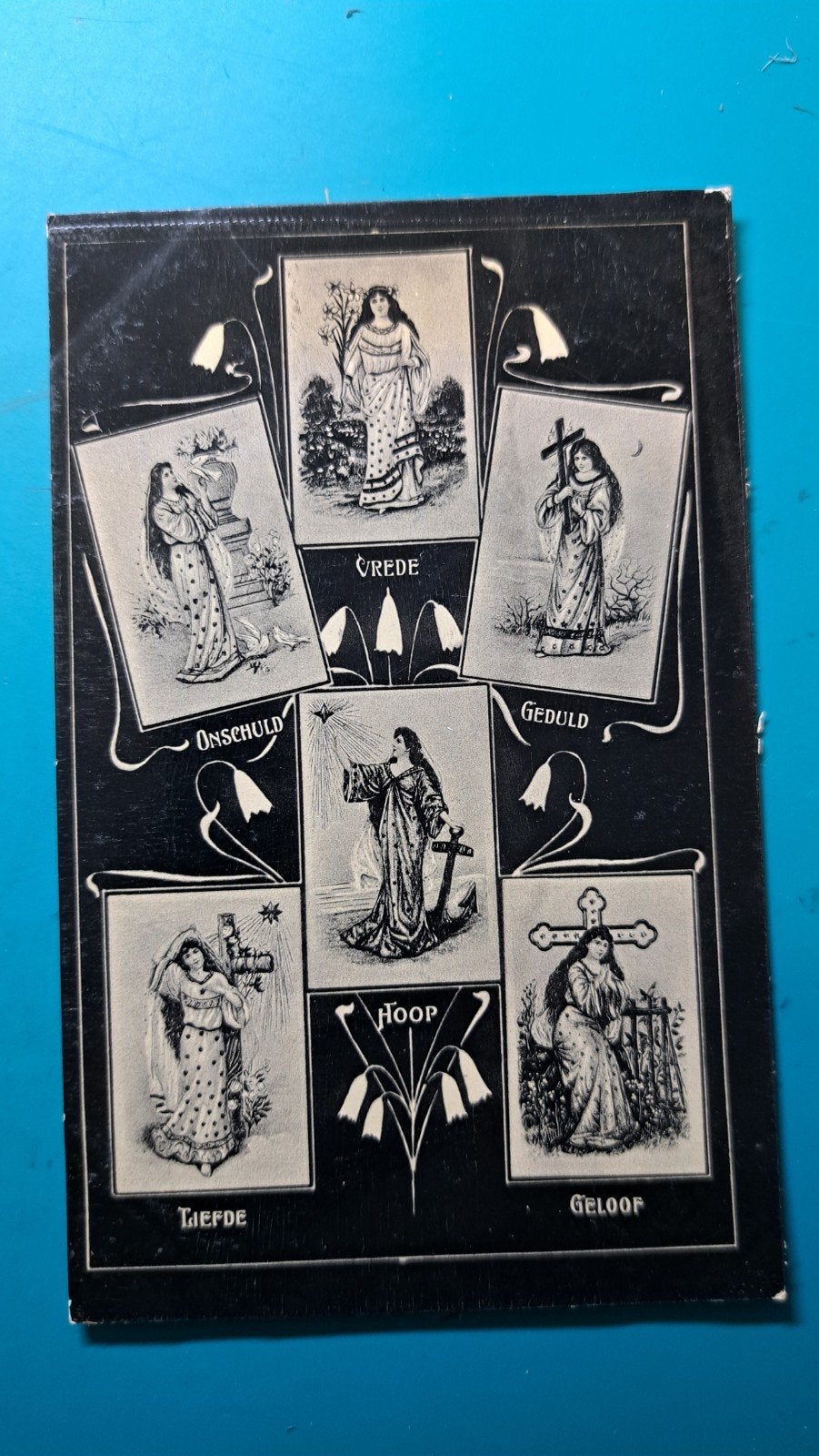 religie, onschuld, vrede, geduld, hoop, liefde, geloof, Ophalen of Verzenden, Voor 1920, Ongelopen