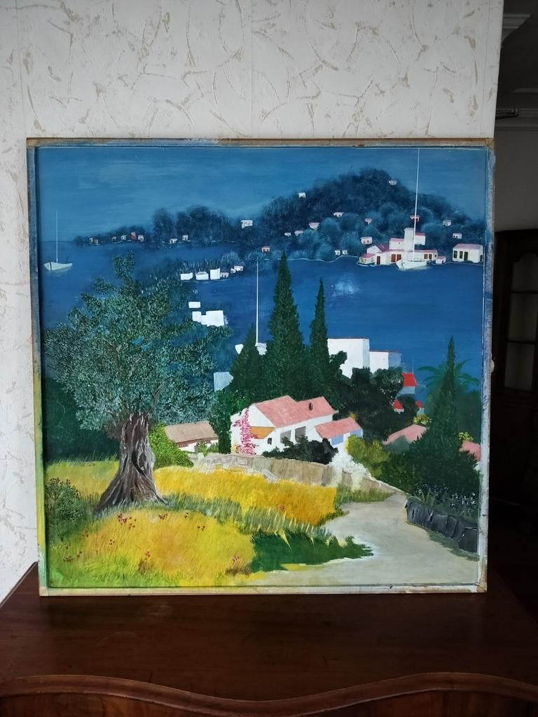 Schilderij met landschap en water, Ophalen of Verzenden