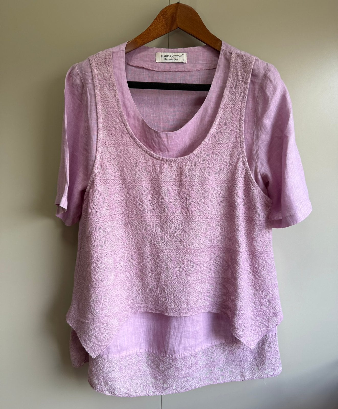 Haris Cotton lila top korte mouw | 100% linnen | mt S, Paars, Ophalen of Verzenden, Zo goed als nieuw, Korte mouw