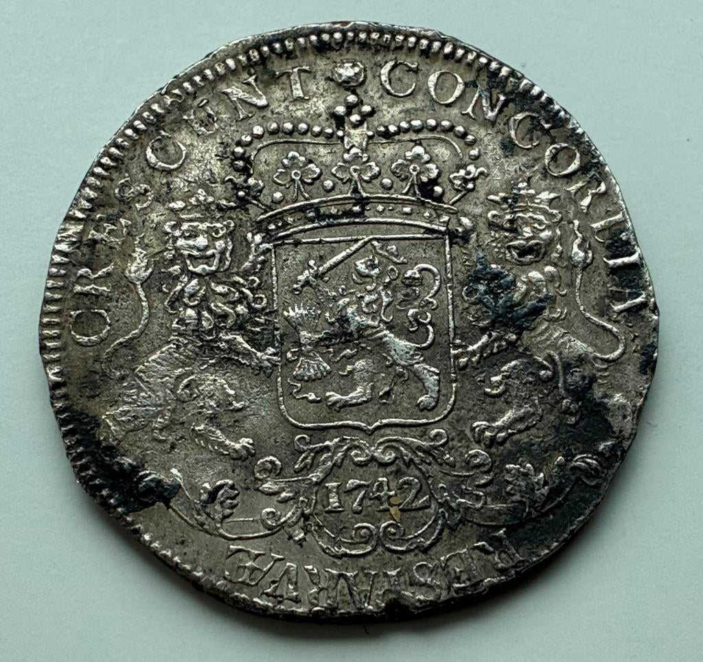 Overijssel - Zilveren rijder of Dukaton 1742 VOC Hollandia, Ophalen of Verzenden, Overige landen, Zilver