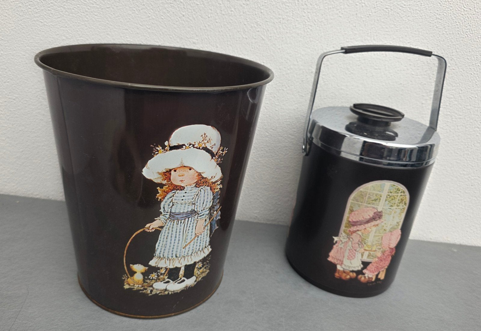 Vintage Hobbie Hout set: ijsemmer en prullenbak, Ophalen, Huis en Inrichting