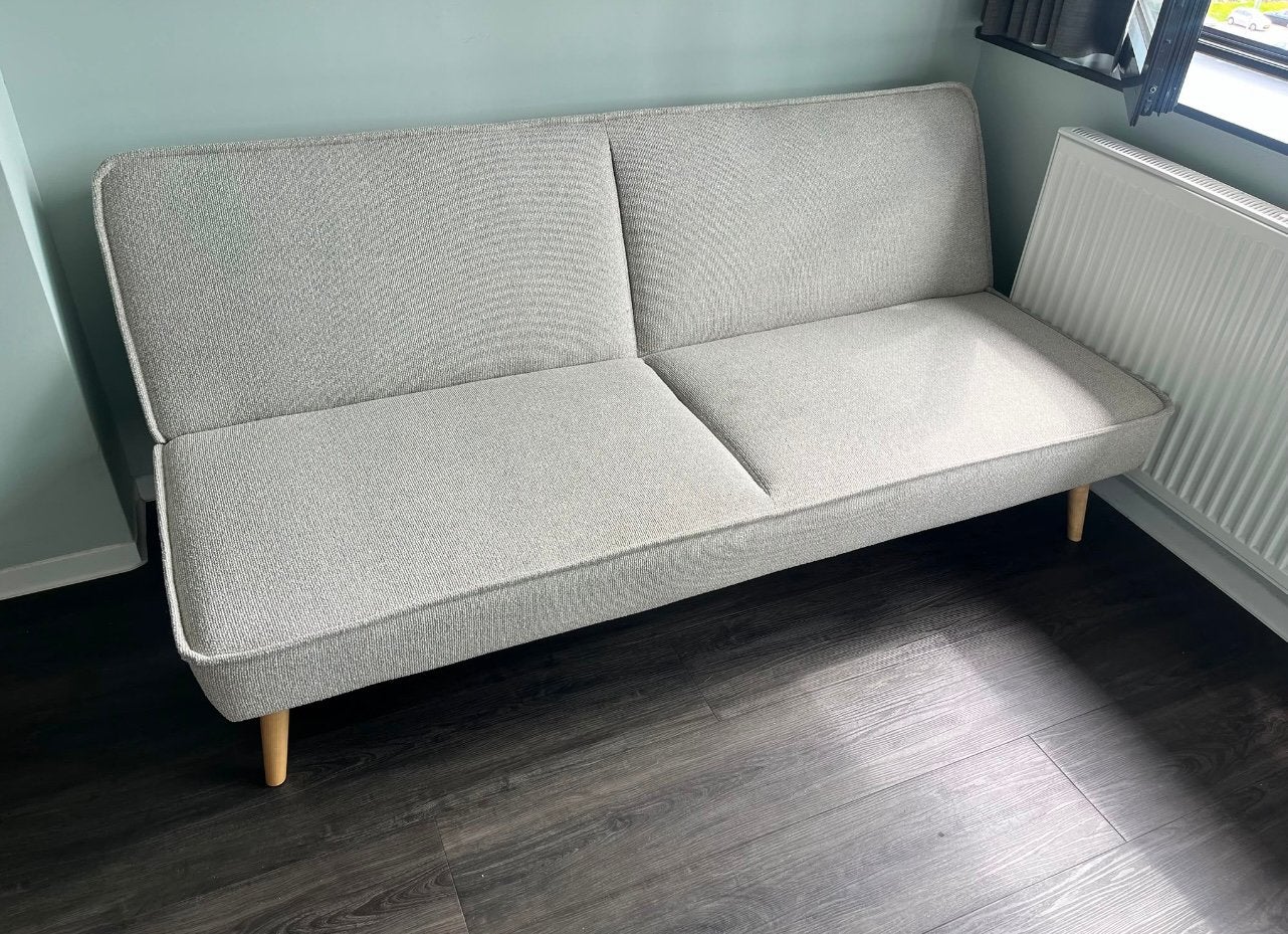 Modern Grey Split-Back Sofa Bed / Futon, Ophalen, Zo goed als nieuw, Tweepersoons
