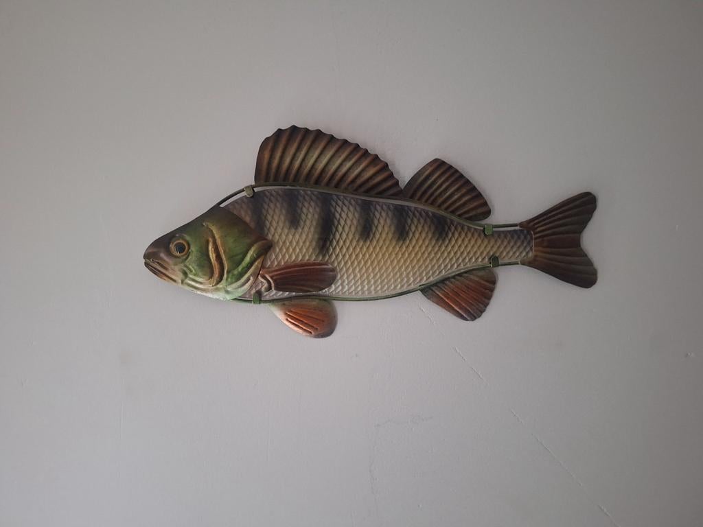 Decoratieve Baars Vis Muurdecoratie - Metaal, Ophalen, Gebruikt, Meerkleurig, Overige stijlen