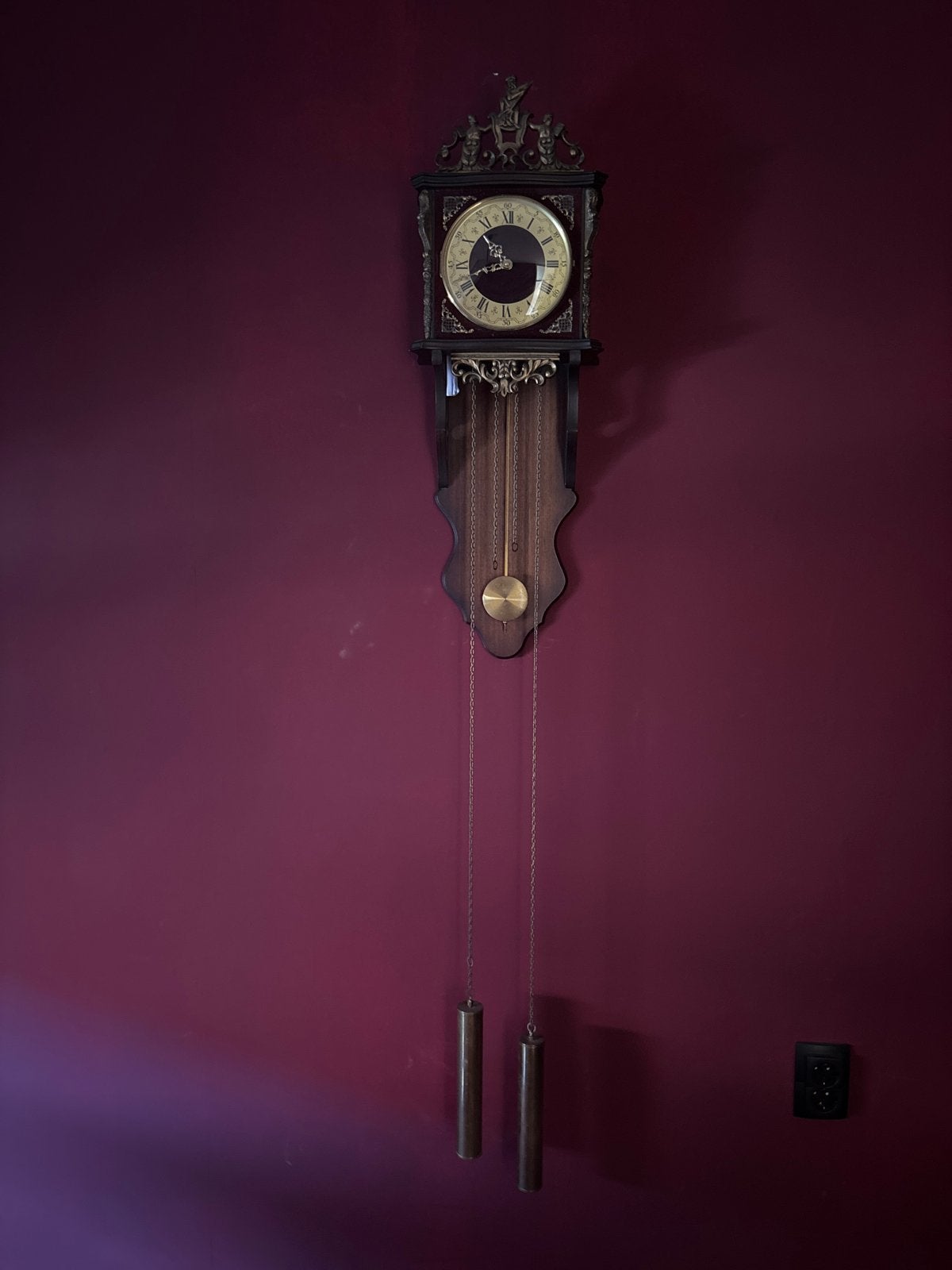 Antieke wandklok met gewichten en slinger, Ophalen of Verzenden