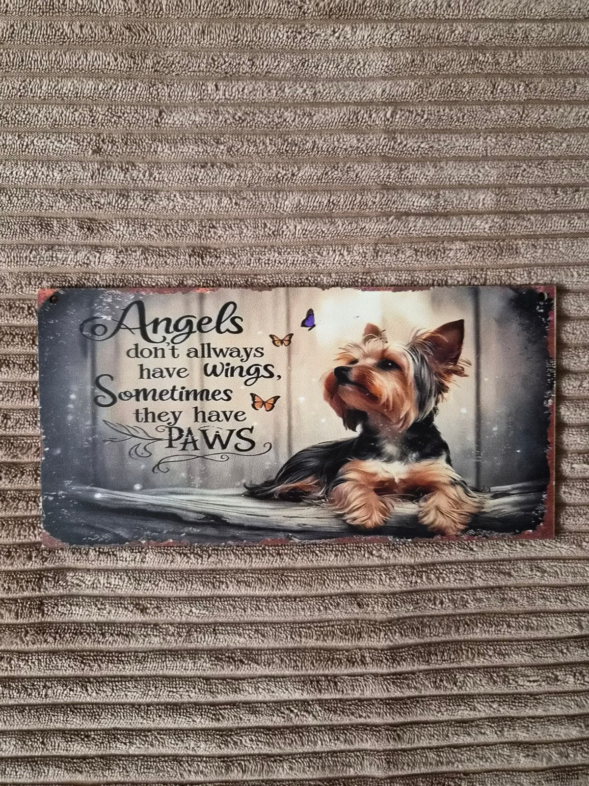 Decoratief bord Yorkshire Terriër - 'Angels have Paws', Hout, Meerkleurig, Overige stijlen, Nieuw