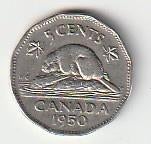 5  cent  1950  Canada. km. 42, Ophalen of Verzenden, Noord-Amerika, Losse munt