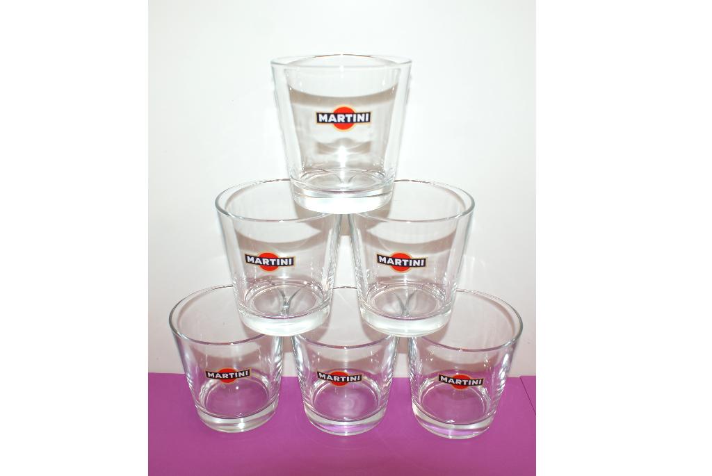 Set van zes Martini tumbler glazen met logo, Verzamelen, Glas en Borrelglaasjes, Ophalen of Verzenden, Zo goed als nieuw, Overige typen